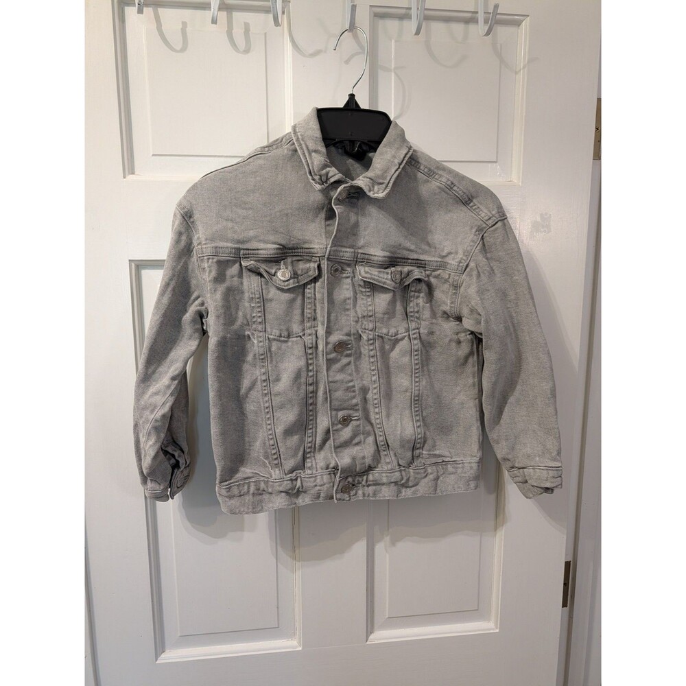 H&M &Denim Kids Denim Jacket US 8 Gray Button Front Trucker